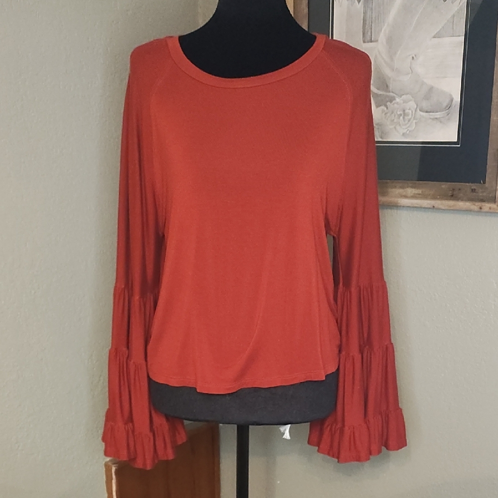 Red Ruffle Sleeve Top